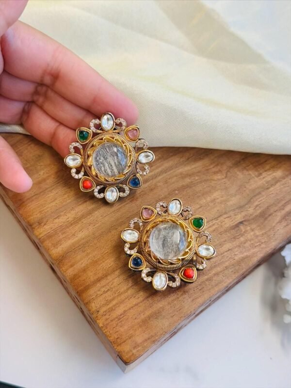 Multi-Stone Kundan Statement Stud Earrings