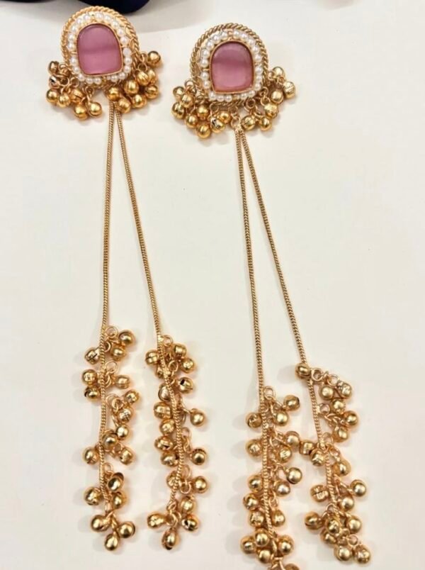 Kundan Pearl Ghungroo Long Tassel Earrings
