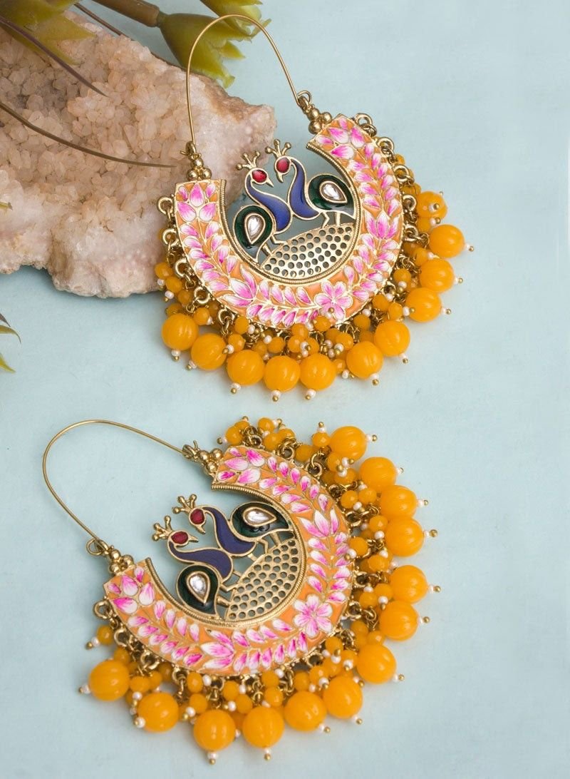 Peacock Meenakari Chandbali Earrings
