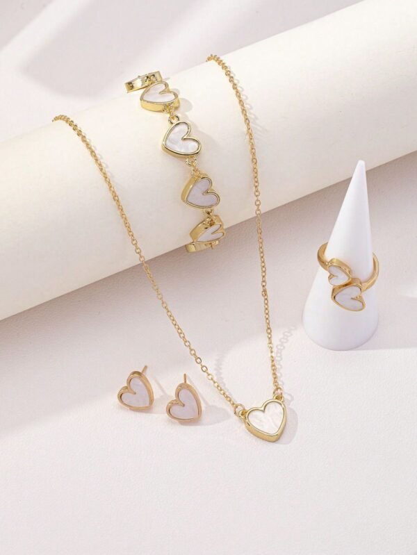 4-Piece Heart Stainless Steel Jewelry Set – Necklace, Earrings & Bracelet