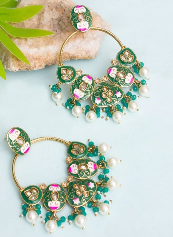 Meenakari Kundan Chandbali Earrings