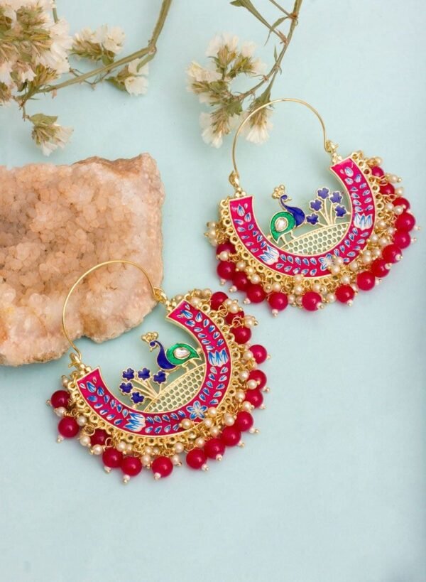 Peacock Meenakari Chandbali Earrings