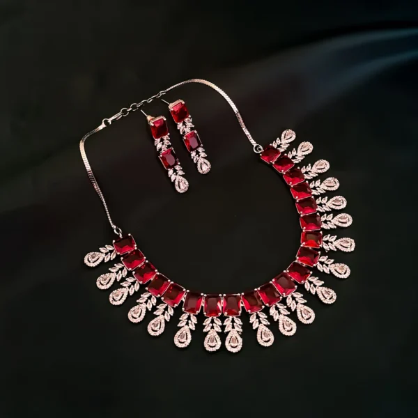 American Diamond Necklace Set - Maroon