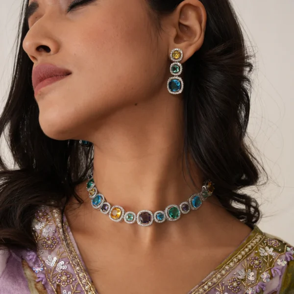 American Diamond Necklace Set -Multicolor