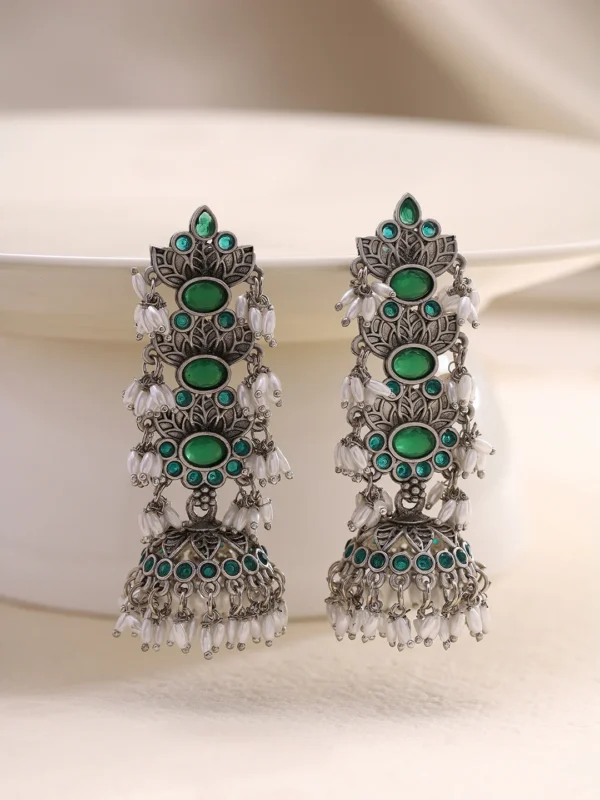 Green Stoned Long Jhumka