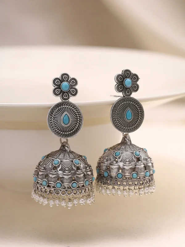 Oxidized Floral Delights Long Earring