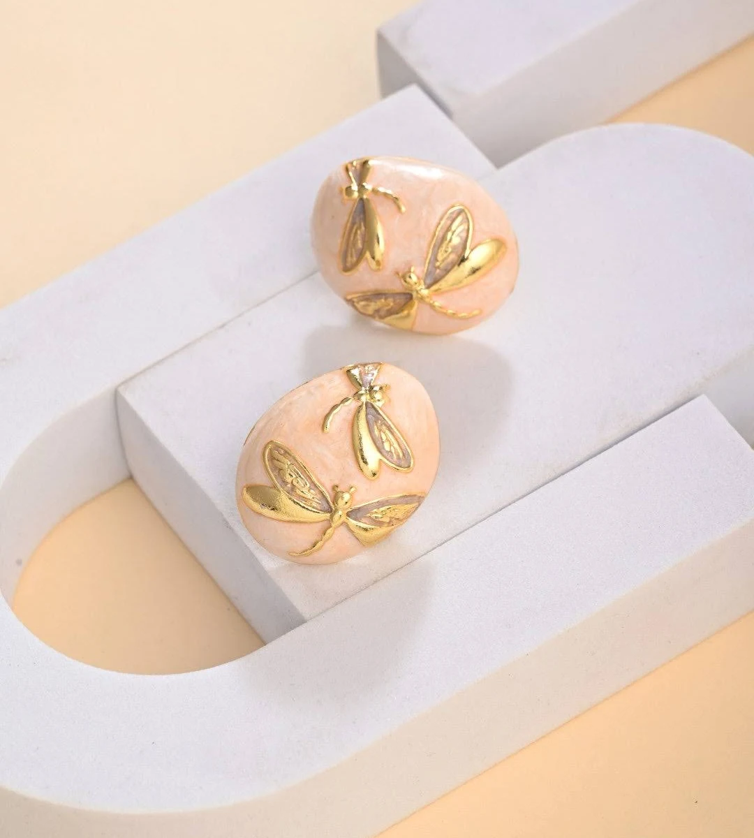 Dragonfly Oval Stud Earrings